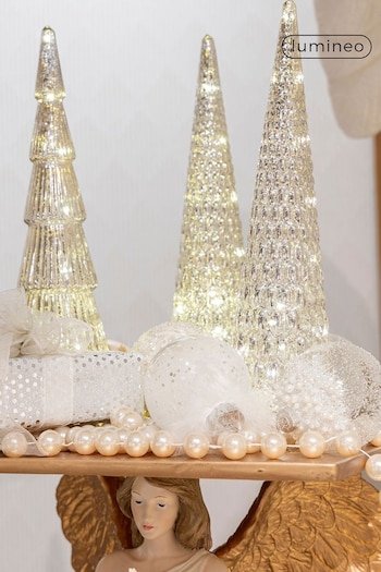 Everlands Set of 3 Silver Lumineo Light Up Glass Christmas Trees Decorations (N74526) | £22