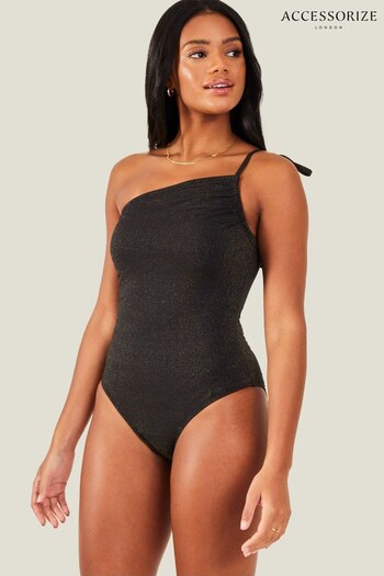 Accessorize Black One Shoulder Shimmer Swimsuit (N74582) | £42