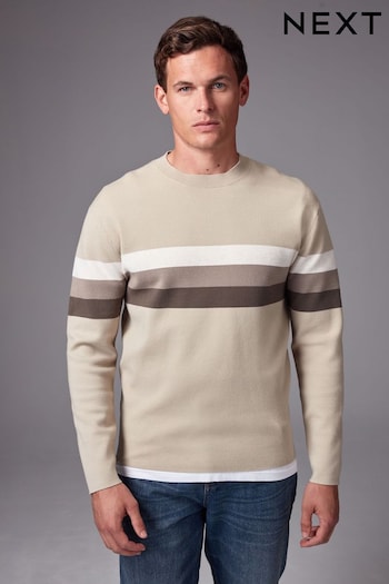 Neutral 100% Cotton Horizontal Stripe Crew Jumper (N74583) | £32