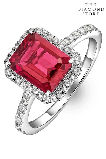 The Diamond Store Red Astra 1.90ct Lab Ruby And Diamond Octagon Cut Ring (N74603) | £249