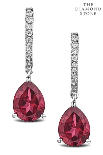 The Diamond Store Red Astra 6.80ct Lab Ruby And Diamond Drop Pear Earrings (N74610) | £229