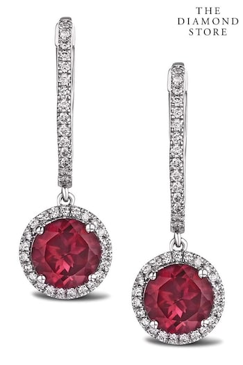 The Diamond Store Red Astra 7.10ct Lab Ruby and Diamond Halo Drop Earrings (N74618) | £349