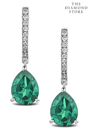 The Diamond Store Green Astra 4.60ct Lab Emerald And Diamond Pear Earrings (N74619) | £229