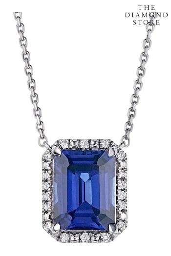 The Diamond Store Blue Astra 2.00ct Lab Sapphire And Diamond Halo Necklace (N74622) | £245
