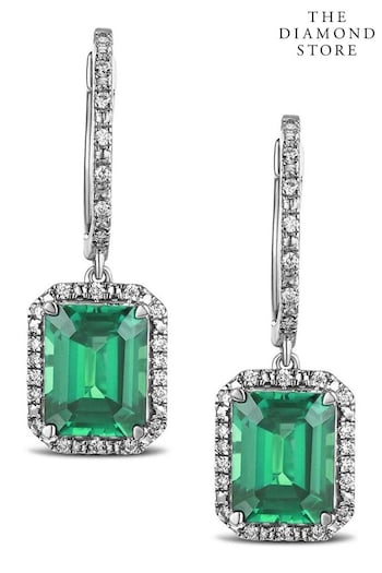 The Diamond Store Green Astra 3.00ct Lab Emerald And Diamond Halo Earrings (N74634) | £349