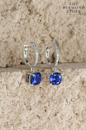 The Diamond Store Blue Astra 4.70ct Lab Sapphire And Diamond Drop Earrings (N74640) | £239