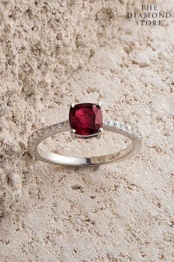 The Diamond Store Red Astra 2.00ct Lab Ruby And Diamond Cushion Cut Ring (N74643) | £199