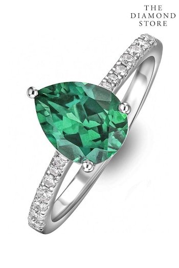 The Diamond Store Green Astra 2.30ct Lab Emerald And Diamond Pear Cut Ring (N74644) | £199