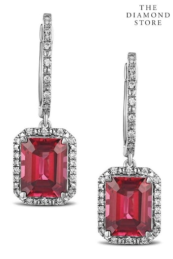The Diamond Store Red Astra 3.50ct Lab Ruby And Diamond Halo Drop Earrings (N74651) | £349