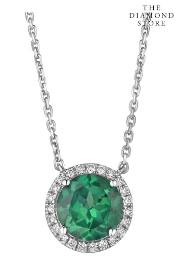 The Diamond Store Green Astra 2.30ct Lab Emerald And Diamond Halo Necklace (N74657) | £249