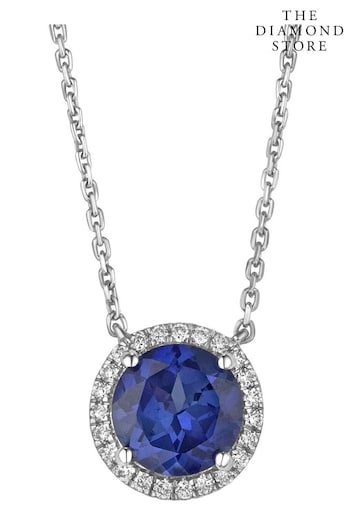 The Diamond Store Blue Astra 3.50ct Lab Sapphire And Diamond Halo Necklace (N74660) | £249