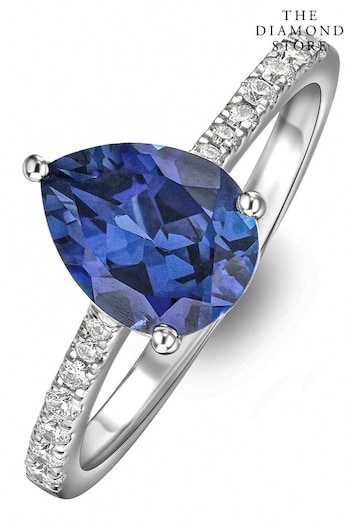 The Diamond Store Blue Astra 2.30ct Lab Sapphire And Diamond Pear Cut Ring (N74662) | £199