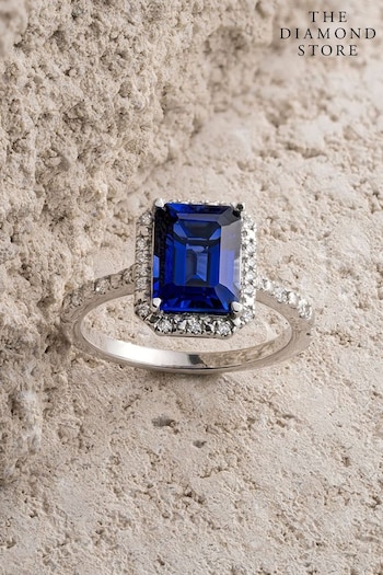 The Diamond Store Blue Astra 1.90ct Lab Sapphire And Diamond Halo Ring (N74673) | £249