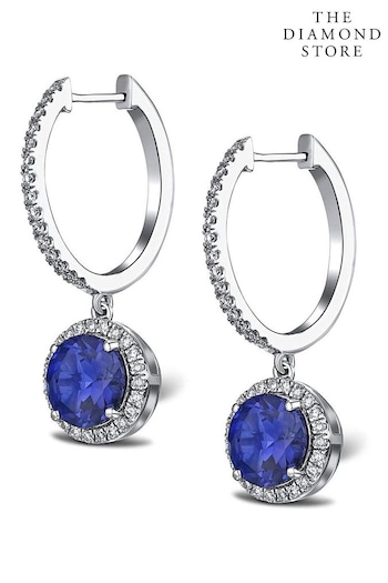 The Diamond Store Blue Astra 7.00ct Lab Sapphire And Diamond Halo Earrings (N74677) | £349