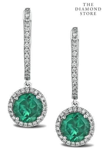 The Diamond Store Green Astra 4.70ct Lab Emerald And Diamond Halo Earrings (N74678) | £349