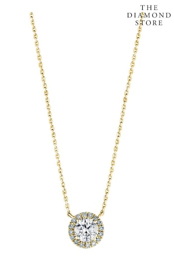 The Diamond Store Gold/Silver 1.00ct 9K Lab Diamond Halo Necklace (N74692) | £699