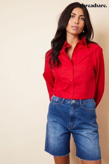 Threadbare Red Cropped Elasticated Hem Boxy Long Sleeve Shirt (N74756) | £24
