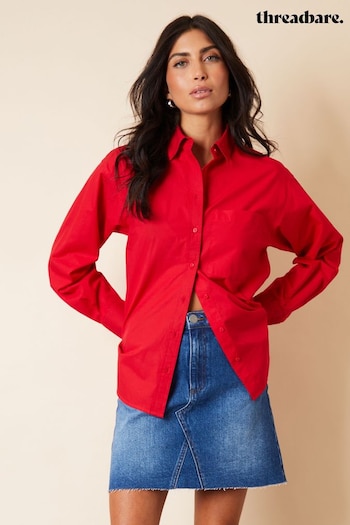 Threadbare Red Loose Fit Basic Cotton Long Sleeve Shirt (N74767) | £28