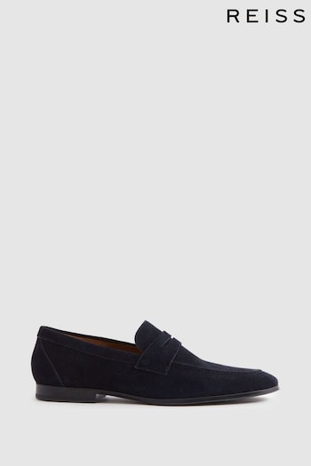 Reiss Navy Bray Suede Suede Slip On Loafers (N74785) | £178