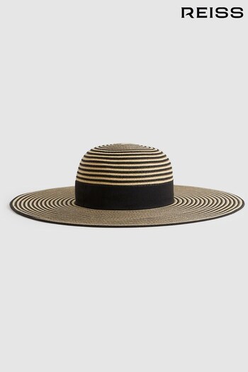 Reiss Black/Neutral Emilia Paper Straw Wide Brim Hat (N74791) | £78