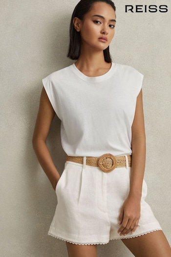 Reiss White Belle Linen Belted Shorts (N74827) | £118