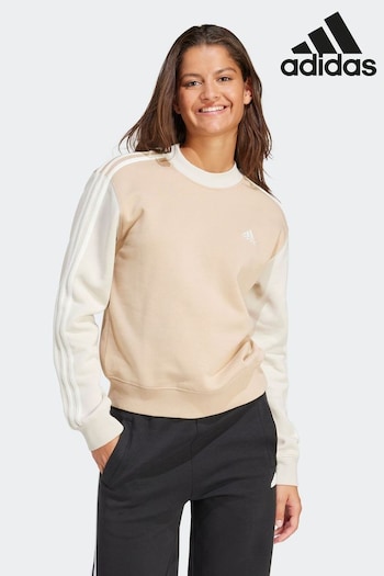 adidas Beige 3 Stripe Colourblock Half Neck Fleece Sweatshirt (N74848) | £38