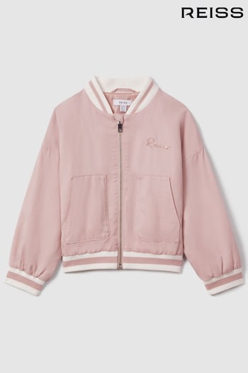 Reiss Pink Remi Teen Colourblock Varsity Bomber Jacket (N74857) | £75