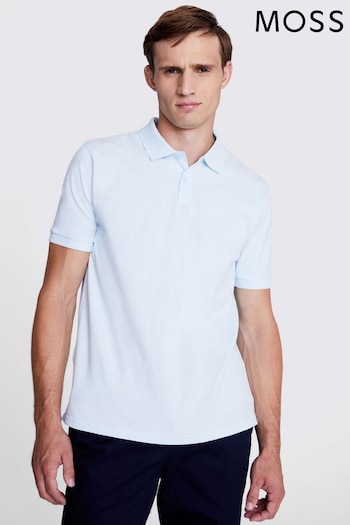 MOSS Light Blue Pique Polo fit Shirt (N74884) | £30