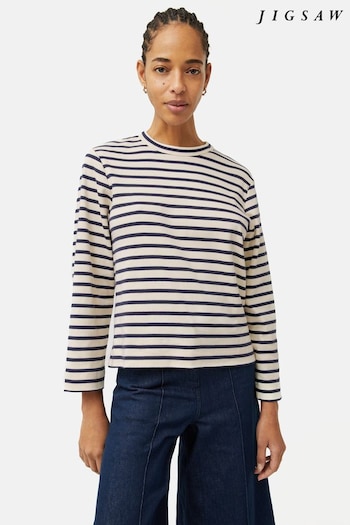 Jigsaw Cream/Blue Heavy Cotton Stripe Sweatshirt (N74899) | £85