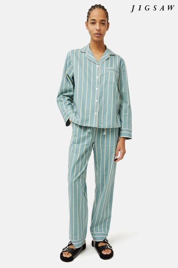 Jigsaw Blue Brushed Twill Stripe Pyjamas (N74914) | £79