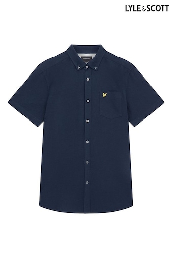 Lyle & Scott Blue Cotton Slub Short Sleeve Shirt (N74935) | £65