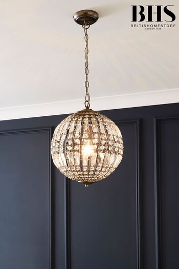 BHS Pewter Grey Leanne 1 Light Glass Crystal Ball Pendant Ceiling Light (N75120) | £120
