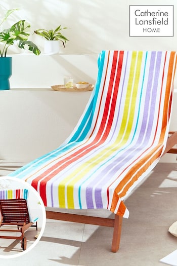 Catherine Lansfield White Rainbow Stripe Sun Lounger Extra Long Beach Towel (N75146) | £16