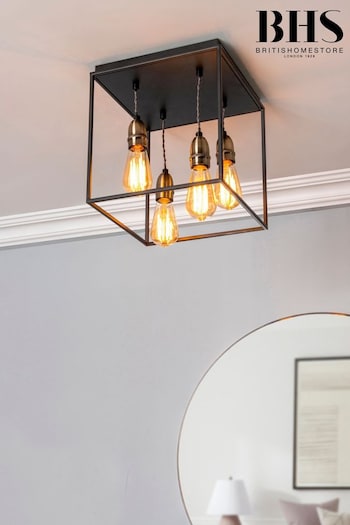 BHS Black Dexter Industrial Style Box Flush Ceiling Light (N75188) | £100