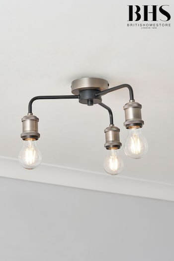 BHS Silver Mario Industrial 3 Light Semi Flush Ceiling Light (N75217) | £60