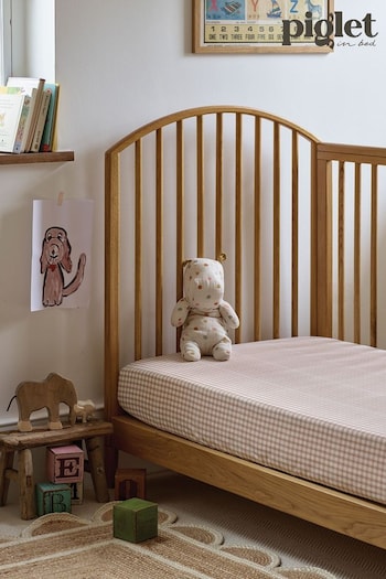 Piglet in Bed Cafe au Lait Kids Gingham Cotton Fitted Sheet (N75246) | £32