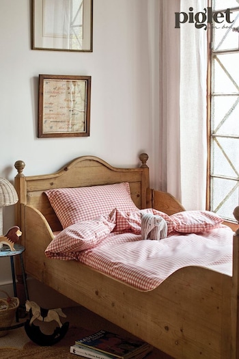 Piglet in Bed Red Dune Kids Gingham Cotton Fitted Sheet (N75250) | £89