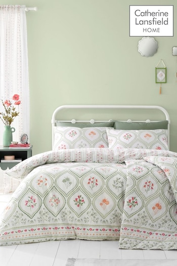 Catherine Lansfield Natural Cameo Floral Reversible Duvet Cover Set (N75268) | £16 - £25