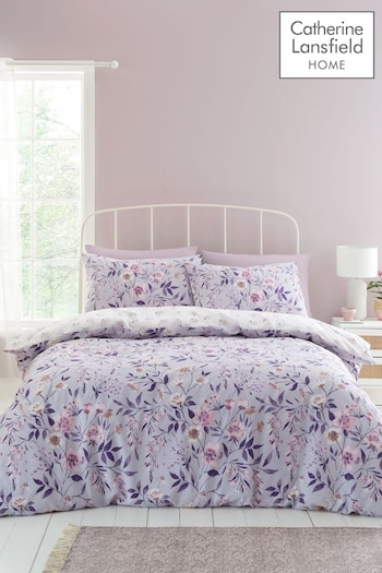 Catherine Lansfield Lilac Isadora Floral Reversible Lilac Duvet Cover Set (N75271) | £16 - £25