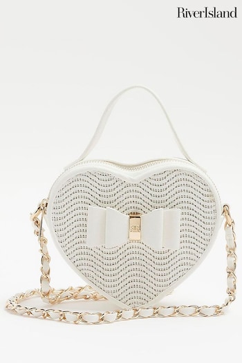 River Island White Girls Raffia Heart Bag (N75272) | £20