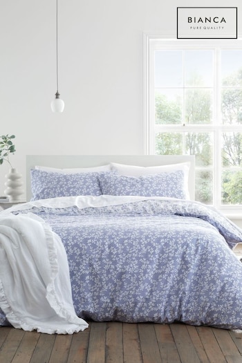 Bianca French Blue Shadow Leaves Floral Cotton Duvet Cover Set (N75319) | £25 - £50