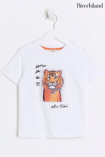 River Island White Boys Satin Tiger T-Shirt (N75336) | £14