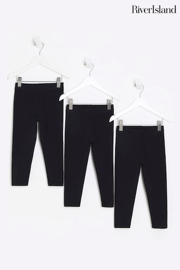 River Island Black Mini Girls Plain Leggings 3 Pack (N75349) | £12