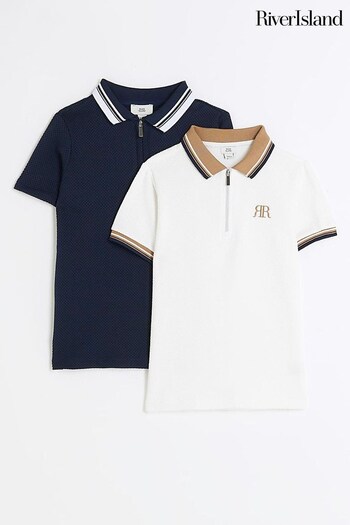 River Island Blue gestreift Polo Shirts 2 Pack (N75351) | £25