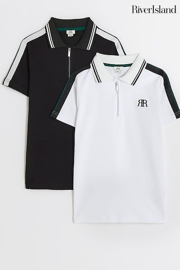 River Island White gestreift Taped Polo Shirts 2 Pack (N75356) | £25