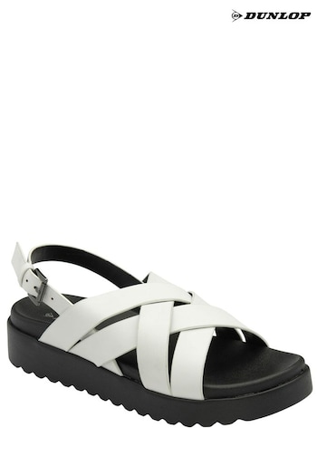 Dunlop White Ladies Cross-Over Flatform Sandals (N75379) | £30