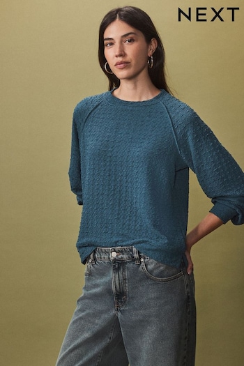 Teal Blue Textured Long Sleeve Top (N75392) | £32