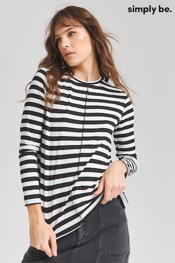 Simply Be Striped Overlock Rib Black T-Shirt (N75484) | £18