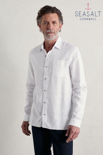 Seasalt Cornwall White Mens Curator Linen Shirt (N75495) | £70