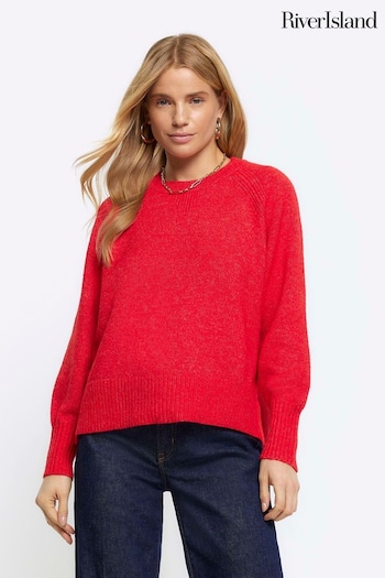 River Island Red Oversized Crew Jumper (N75533) | £30